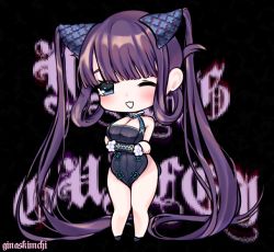 Rule 34 | bare shoulders, black dress, blunt bangs, chibi, china dress, chinese clothes, detached sleeves, dress, fate/grand order, fate (series), long hair, purple hair, self-upload, sidelocks, solo, twintails, very long hair, yang guifei (fate), yang guifei (second ascension) (fate)
