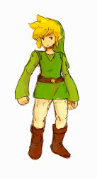 Rule 34 | 1boy, bad id, bad pixiv id, blonde hair, boots, final fantasy, final fantasy tactics, full body, hat, link, male focus, nintendo, pantyhose, parody, pointy ears, simple background, solo, style parody, tel xxx, the legend of zelda, tunic, white background