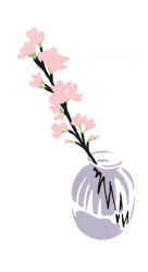 Rule 34 | artist name, blending, branch, bud, cherry blossoms, flower, hirasawa minami, no humans, no lineart, original, pink flower, plant, refraction, simple background, still life, transparent, vase, white background