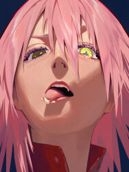 Rule 34 | + +, 1girl, absurdres, brown eyes, close-up, flcl, hair between eyes, haruhara haruko, heterochromia, highres, lips, looking at viewer, open mouth, pink hair, solo, some1else45, tongue, tongue out, yellow eyes