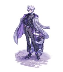 Rule 34 | 1boy, absurdres, ahoge, alternate costume, azul ashengrotto, bad id, bad pixiv id, belt, black footwear, cable knit, casual, character name, coat, coat on shoulders, commentary request, cursive, drawstring, full body, glasses, grey eyes, hand on own hip, highres, huge filesize, layered clothes, light purple hair, long belt, long sleeves, looking at viewer, male focus, mole, mole under mouth, octopus, pants, patterned clothing, purple belt, purple coat, purple pants, purple socks, purple sweater, rolling suitcase, sample watermark, semi-rimless eyewear, shoes, short hair, signature, simple background, sneakers, socks, solo, standing, suitcase, sweater, turtleneck, tuze111, twisted wonderland, under-rim eyewear, wand, watermark, wavy hair, white background