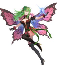 Rule 34 | 1girl, black footwear, black gloves, boots, breasts, cleavage, fairy wings, fire emblem, fire emblem awakening, fire emblem heroes, gloves, green eyes, green hair, high heel boots, high heels, highres, large breasts, long hair, nintendo, non-web source, official alternate costume, official art, ponytail, solo, thigh boots, tiara, tiki (adult) (fire emblem), tiki (adult) (resplendent) (fire emblem), tiki (fire emblem), wings, zonotaida