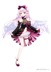 Rule 34 | 1girl, angel, angel wings, black sleeves, bow, commission, earrings, feathered wings, feathers, highres, jewelry, low wings, multicolored hair, myusha, propro production, purple bow, sakura isumi, virtual youtuber, white feathers, white wings, wings