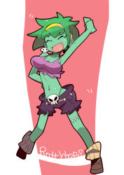 Rule 34 | 1girl, character name, colored skin, closed eyes, female focus, green hair, green skin, highres, midriff, navel, open mouth, rottytops, shantae (series), solo, stitches, tomatojam, zombie