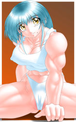 Rule 34 | abs, bikini, bikini bottom only, blue hair, breasts, cameltoe, cleavage, delica, covered erect nipples, haruka (tokyo circuit), midriff, mole, muscular, swimsuit, tagme, tokyo circuit, whiskers, yellow eyes