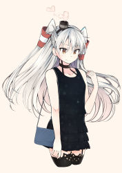 Rule 34 | 1girl, alternate costume, amatsukaze (kancolle), black dress, black thighhighs, breasts, brown eyes, dress, garter straps, grey hair, hair tubes, highres, kantai collection, long hair, myuto (advent retribution), short dress, sleeveless, sleeveless dress, small breasts, smoke, smokestack hair ornament, solo, thighhighs, two side up