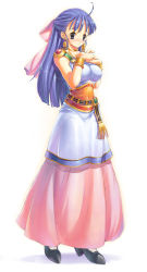 Rule 34 | 1girl, ahoge, blue hair, bow, breasts, dragon quest, dragon quest v, dress, flora (dq5), full body, half updo, large breasts, pink bow, simple background, solo, standing, uchiu kazuma, white background