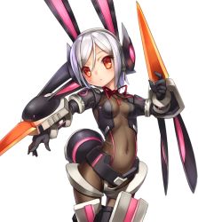 Rule 34 | 1girl, animal ears, bad id, bad pixiv id, black gloves, breasts, cleavage, covered navel, emil chronicle online, fake animal ears, gloves, headgear, mecha musume, nakasaki hydra, navel, playboy bunny, rabbit ears, rabbit tail, red eyes, short hair, silver hair, small breasts, solo, tail, transparent background