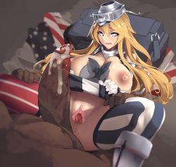 Rule 34 | + +, 10s, 1boy, 1girl, aftersex, american flag, american flag legwear, american flag panties, american flag print, anus, bag, blonde hair, blue eyes, breasts, breasts out, clothes lift, cum, erection, highres, huge breasts, iowa (kancolle), kantai collection, large areolae, large penis, legs, long hair, lying, nipples, on back, open mouth, out of frame, oxykoma, panties, penis, print panties, pussy, pussy juice, skirt, skirt lift, solo focus, spread legs, star-shaped pupils, star (symbol), striped clothes, striped panties, striped thighhighs, symbol-shaped pupils, thighhighs, thighs, uncensored, underwear, urethra, vertical-striped clothes, vertical-striped thighhighs