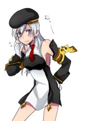 Rule 34 | 1girl, 6 (yuchae), alternate color, arc system works, blazblue, cosplay, detached sleeves, melty blood, necktie, noel vermillion, noel vermillion (cosplay), purple eyes, riesbyfe stridberg, solo, sweatdrop, tsukihime, white hair