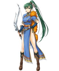 Rule 34 | 1girl, bow (weapon), fire emblem, fire emblem heroes, full body, hand on own hip, highres, holding, holding bow (weapon), holding weapon, lyn (fire emblem), nintendo, pelvic curtain, solo, standing, transparent background, weapon