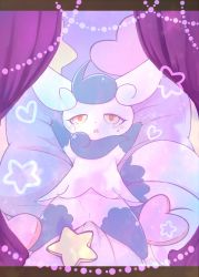 Rule 34 | 1girl, animal ears, arms up, blue fur, blue hair, blush, body fur, cat ears, cat girl, cat tail, creatures (company), crying, curtains, female focus, furry, furry female, game freak, gen 6 pokemon, half-closed eyes, heart, kajiura, letterboxed, lying, meowstic, meowstic (female), multiple tails, nintendo, no pussy, on back, on bed, open mouth, orange eyes, pillow, pokemon, pokemon (creature), short hair, solo, spread legs, star (symbol), tail, tears, two-tone fur, two tails, white fur