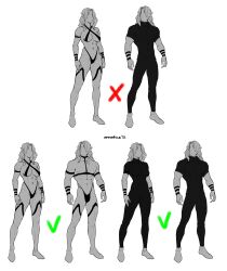 Rule 34 | 1boy, 1girl, 2022, abs, absurdres, ammatice, armband, artist name, bikini, bodysuit, breasts, bulge, checkmark, commentary, dated, elf, english commentary, faceless, faceless female, faceless male, full body, highleg, highleg bikini, highres, medium breasts, medium hair, multiple views, muscular, muscular male, navel, nipples, original, pointy ears, short sleeves, simple background, standing, swimsuit, watermark, white background, x