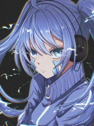 Rule 34 | 1girl, absurdres, blue eyes, blue hair, ene (kagerou project), facial mark, francium76, headphones, highres, jacket, kagerou project, looking at viewer, solo, twintails, upper body