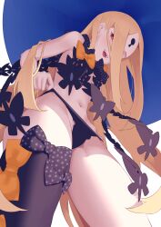 Rule 34 | 1girl, abigail williams (fate), abigail williams (second ascension) (fate), absurdres, black bow, black hat, black panties, blonde hair, blush, bow, breasts, fate/grand order, fate (series), forehead, hat, highres, jilu, keyhole, long hair, looking at viewer, open mouth, orange bow, panties, parted bangs, red eyes, small breasts, smile, solo, thighs, underwear, witch hat