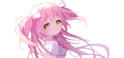 Rule 34 | 1girl, a1352170118, absurdres, highres, kaname madoka, looking at viewer, mahou shoujo madoka magica, pink hair, simple background, smile, solo, two side up, ultimate madoka, yellow eyes