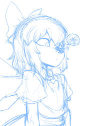 Rule 34 | 1girl, bee, bow, bug, cirno, cross-eyed, flat chest, hair bow, ice, ice wings, bug, pun, short hair, sketch, solo, spacezin, touhou, wings