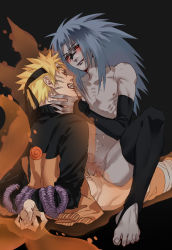 Rule 34 | 2boys, anal, angry, clothed sex, evil grin, evil smile, forced, grin, highres, male focus, male penetrated, multiple boys, naruto, naruto (series), restrained, rope, sex, shinemoe, sitting, sitting on person, smile, uchiha sasuke, uzumaki naruto, yaoi