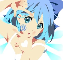 Rule 34 | circled 9, 1girl, album cover, blue eyes, blue hair, cirno, cover, derivative work, finger frame, k-on!, lowres, matching hair/eyes, parody, piiko (1187629), solo, touhou
