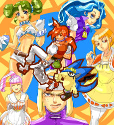 Rule 34 | 2boys, 4girls, ^ ^, anger vein, bell, blonde hair, blue eyes, blue hair, bob cut, breasts, capelet, cleavage, cleavage cutout, closed eyes, clothing cutout, dress, closed eyes, forehead protector, fur gots, ghose rode, gloves, green hair, kewne, koh (azure dreams), large breasts, long hair, medium breasts, mole, monster, multiple boys, multiple girls, nico southley, orange hair, other life: azure dreams, patty pan, ponytail, red eyes, selfi rode, twintails, underboob
