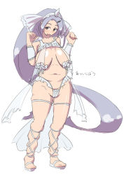 Rule 34 | 1girl, blue hair, breasts, brown eyes, creatures (company), dewgong, fangs, furuaki, game freak, gen 1 pokemon, horns, large breasts, looking at viewer, navel, nintendo, personification, plump, pokemon, sagging breasts, simple background, single horn, smile, solo, white background