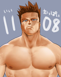Rule 34 | 1boy, bara, boku no hero academia, endeavor (boku no hero academia), facial hair, head tilt, highres, large pectorals, looking at viewer, male focus, mature male, muscular, muscular male, nipples, nude, p (pppppppppq), pectorals, pout, red hair, scar, scar across eye, scar on face, short hair, sideburns, solo, spiked hair, stubble, upper body, veins
