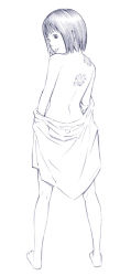 Rule 34 | 1girl, barefoot, monochrome, original, short hair, sketch, solo, yoshitomi akihito