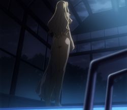 Rule 34 | 1girl, ass, back, blonde hair, breasts, elizabeth mably, female focus, freezing (series), full body, highres, indoors, long hair, nude, sky, solo, standing