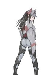 Rule 34 | 1girl, absurdres, artist request, ass, blush, boots, brown eyes, brown hair, camouflage, capelet, expressionless, fingerless gloves, from behind, gloves, hat, highres, kai schren, long hair, looking at viewer, military, military uniform, pants, ponytail, senjou no valkyria (series), senjou no valkyria 4, shiny clothes, solo, uniform