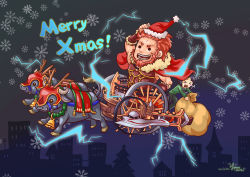 Rule 34 | &gt; &lt;, 2boys, antlers, beard, bull, cape, chariot, chibi, christmas, closed eyes, electricity, facial hair, fate/stay night, fate/zero, fate (series), gordius wheel (fate), highres, horns, iskandar (fate), merry christmas, multiple boys, red eyes, red hair, short hair, tears, waver velvet, yummiclaire