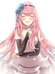Rule 34 | 1girl, elbow gloves, closed eyes, gloves, hairband, jewelry, linch, long hair, megurine luka, neck ring, open mouth, pink hair, solo, vocaloid, white background