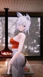 Rule 34 | 1girl, 3d, animal ears, animated, ass, ass shake, audible music, bare shoulders, blue eyes, breasts, cleavage, crazymango, dancing, grey hair, highres, large breasts, solo, sound, tagme, twitter, twitter username, video, vr avatar, vrchat