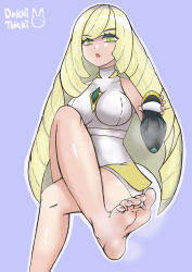 Rule 34 | 1girl, absurdres, barefoot, blonde hair, creatures (company), crossed legs, feet, game freak, green eyes, highres, holding, holding shoes, long hair, looking at viewer, lusamine (pokemon), md5 mismatch, nintendo, open mouth, pokemon, pokemon sm, resolution mismatch, shoes, single shoe, soles, steam, toes, unworn shoes