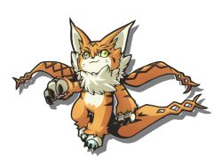 Rule 34 | cat, claws, digimon, green eyes, meicoomon, simple background, tail, white background