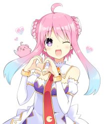 Rule 34 | 1girl, ahoge, blue hair, blush, breasts, compile heart, detached sleeves, heart, heart hands, highres, looking at viewer, multicolored hair, one eye closed, open mouth, original, pink hair, purple eyes, small breasts, smile, solo, star-shaped pupils, star (symbol), symbol-shaped pupils, twintails, two-tone hair, virtual youtuber, white background, zero (ray 0805)