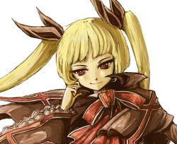 Rule 34 | 1girl, arc system works, blazblue, blonde hair, female focus, long hair, rachel alucard, red eyes, ribbon, rotya, simple background, solo, twintails, white background