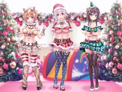 Rule 34 | 3girls, animal costume, antlers, bikini, black hair, breasts, brown hair, capelet, christmas, christmas lights, christmas ornaments, christmas tree, christmas tree costume, cleavage, fujimi suzu, fur trim, green eyes, guitar, hat, headphones, highres, holly, horns, instrument, large breasts, long hair, looking at viewer, multiple girls, nitroplus, ornament, pink eyes, pink hair, purple eyes, red capelet, red eyes, reindeer, reindeer antlers, reindeer costume, santa bikini, santa costume, santa hat, smile, snowflake print, snowflakes, striped clothes, striped legwear, striped thighhighs, super sonico, swimsuit, thighhighs, v-mag, vertical-striped clothes, vertical-striped legwear, vertical-striped thighhighs, watanuki fuuri