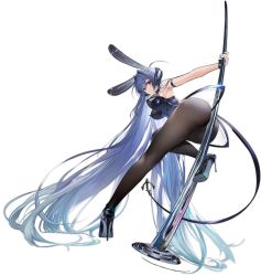 Rule 34 | 1girl, absurdly long hair, animal ears, ass, ass press, azur lane, between buttocks, black footwear, blue eyes, blue hair, blush, breasts, fake animal ears, full body, high heels, highres, large breasts, leaning forward, legs, leotard, long hair, looking at viewer, looking back, nail polish, new jersey (azur lane), new jersey (exhilarating steps!) (azur lane), official alternate costume, official art, pantyhose, playboy bunny, pole, pole dancing, pumps, rabbit ears, shoes, smile, solo, stiletto heels, stripper pole, thighs, transparent background, very long hair, yyy (zelda10010)
