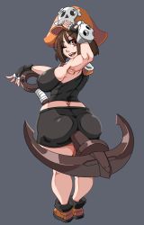Rule 34 | 1girl, anchor, armpits, ass, breasts, brown eyes, brown hair, gloves, guilty gear, guilty gear strive, hat, highres, huge ass, large breasts, may (guilty gear), midriff peek, pirate hat, shirt, shoes, shorts, spicy bardo