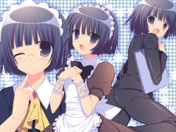 Rule 34 | androgynous, bad id, bad pixiv id, blue eyes, blue hair, crossdressing, formal, gender request, glasses, hyoudou satsuki, kaichou wa maid-sama!, maid, open mouth, reverse trap, short hair, smile, suit, sumii, tears, wink