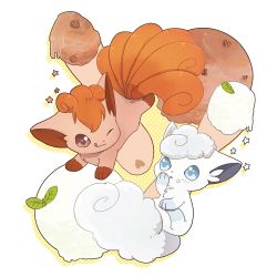 Rule 34 | :q, alolan form, alolan vulpix, bad id, bad pixiv id, blue eyes, blush, brown eyes, closed mouth, commentary request, creatures (company), food, food on face, game freak, gen 1 pokemon, gen 7 pokemon, ice cream, leaf, nao (naaa 195), nintendo, no humans, one eye closed, pokemon, pokemon (creature), smile, star (symbol), tongue, tongue out, vulpix, white fur