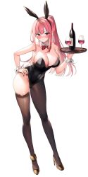 Rule 34 | 1girl, absurdres, angry, animal ears, armpit crease, back, bare shoulders, bent over, black hairband, black leotard, black nails, black pantyhose, blush, bottle, breasts, collar, cup, detached collar, drinking glass, earrings, embarrassed, fingernails, hairband, highres, holding, holding tray, hololive, hololive english, jewelry, large breasts, leotard, long fingernails, long hair, looking at viewer, looking back, maru ccy, mori calliope, nail polish, open mouth, pantyhose, pink eyes, pink hair, playboy bunny, rabbit ears, simple background, skull earrings, solo, strapless, strapless leotard, teeth, tray, upper teeth only, v-shaped eyebrows, virtual youtuber, white background, white collar, white wrist cuffs, wine bottle, wine glass, wrist cuffs