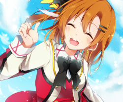 Rule 34 | 10s, 1girl, :d, ^ ^, bad id, bad pixiv id, blush, bow, bowtie, brown hair, closed eyes, earrings, closed eyes, hair ornament, hairclip, happy, jacket, jewelry, kosaka honoka, long sleeves, love live!, love live! school idol project, open mouth, revision, side ponytail, smile, solo, sxupxdxxy
