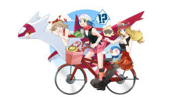 Rule 34 | !?, 00s, 10s, 3girls, :d, backpack, bag, beanie, bicycle, bird, black legwear, blonde hair, blue eyes, blue hair, blush stickers, boots, brown hair, clothes lift, creatures (company), dawn (pokemon), dragon, drinking, drinking straw, eyewear on head, game freak, gen 3 pokemon, gen 4 pokemon, hair ornament, hair ribbon, hat, heart, heart-shaped eyes, heart-shaped pupils, highres, latias, laughing, legendary pokemon, long hair, may (pokemon), may (pokemon oras), multiple girls, nintendo, one eye closed, open mouth, penguin, pink footwear, piplup, pleated skirt, pokemon, pokemon (creature), pokemon dppt, pokemon oras, pokemon xy, red scarf, ribbon, riding, riding pokemon, scarf, serena (pokemon), shirt, skirt, skirt lift, sleeveless, sleeveless shirt, smile, spoken interrobang, staring, sunglasses, symbol-shaped pupils, thighhighs, thought bubble, total9, two side up