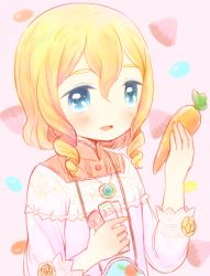 Rule 34 | 10s, 1boy, andou mario, androgynous, apron, bad id, bad pixiv id, blonde hair, blue eyes, blush, carrot, drill hair, idolmaster, idolmaster side-m, inu (griffone), jewelry, kappougi, male focus, necklace, open mouth, short hair, smile, solo, trap