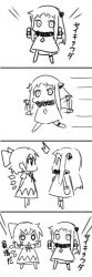 Rule 34 | 10s, 2girls, 4koma, :&lt;, ^^^, abyssal ship, bow, cirno, collar, comic, dress, flailing, flexing, greyscale, hair bow, horns, ice, ice wings, kantai collection, long hair, mittens, monochrome, motion lines, multiple girls, northern ocean princess, o o, running, short hair, sky-freedom, touhou, translation request, white background, wings