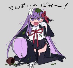 Rule 34 | bandaid, bandaid on head, bb (fate), bb (fate/extra), black coat, black skirt, boots, breasts, coat, crying, crying with eyes open, cup, fate/extra, fate/extra ccc, fate/grand order, fate (series), gloves, hacco mayu, hair ribbon, high-waist skirt, highres, large breasts, long hair, neck ribbon, open clothes, open coat, popped collar, purple eyes, purple hair, red ribbon, ribbon, shirt, skirt, tea, teacup, tears, thigh boots, white gloves, white shirt
