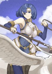 Rule 34 | 1girl, absurdres, armor, asagao 21, blue eyes, breastplate, catria (fire emblem), fire emblem, fire emblem: new mystery of the emblem, fire emblem: shadow dragon and the blade of light, fire emblem echoes: shadows of valentia, headband, highres, holding, holding lance, holding polearm, holding weapon, lance, looking at viewer, muneate, nintendo, pegasus knight uniform (fire emblem), polearm, short hair, upper body, weapon, wings