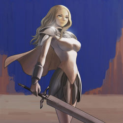 Rule 34 | 1girl, armor, blonde hair, blue eyes, calanthe (artist), claymore (series), claymore (sword), long hair, solo, sword, teresa, weapon