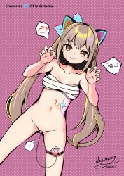 Rule 34 | 1girl, animal ears, artist name, bare shoulders, blue bow, borrowed character, bottomless, bow, breasts, brown eyes, brown hair, cat ears, cat girl, cat tail, character name, chest sarashi, chinese text, claw pose, closed mouth, collarbone, controller, dated, dutch angle, egg vibrator, english text, female focus, female masturbation, groin, hair bow, halftone, happy, heart, heart-shaped pupils, highres, lagomoro, legs apart, long hair, masturbation, matching hair/eyes, medium breasts, navel, object insertion, original, paw print, pink background, polka dot, polka dot background, pussy, remote control, remote control vibrator, sarashi, sex toy, shiny skin, sidelocks, signature, simple background, skindentation, smile, solo, speech bubble, spoken heart, standing, stomach, straight-on, symbol-shaped pupils, tail, thigh strap, translation request, twintails, twitter logo, twitter username, uncensored, v-shaped eyebrows, vaginal, vaginal object insertion, vibrator
